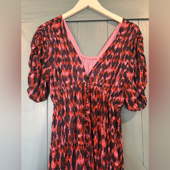 By Anthropologie Printed Ruched-Sleeve Maxi Dress Size Small - Picture 6 of 11